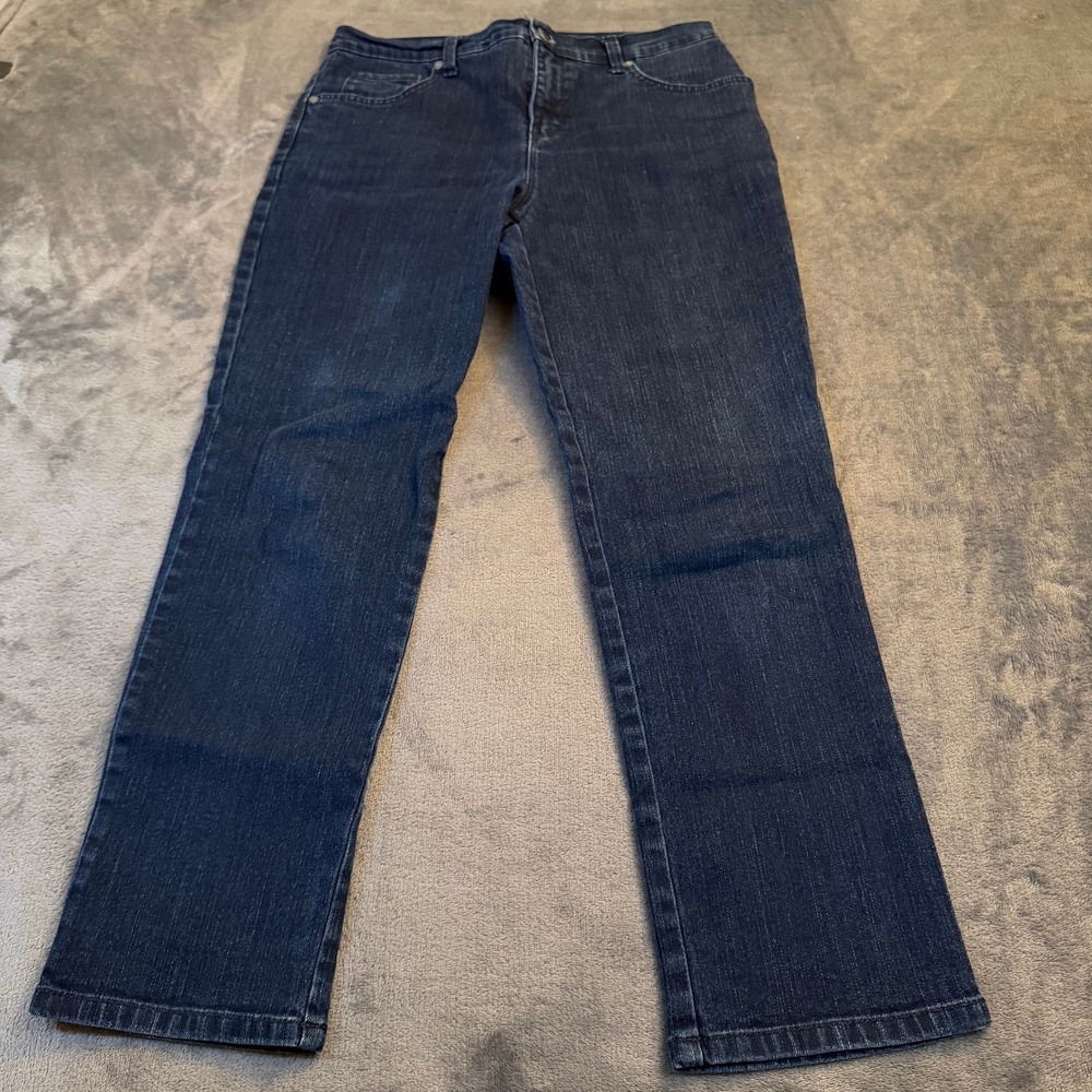 Gloria Vanderbilt Amanda Jeans Womens 8 Petite Dark Blue Tapered Leg Denim